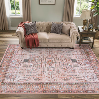 Tapis à motif floral lavable rose Kaldi