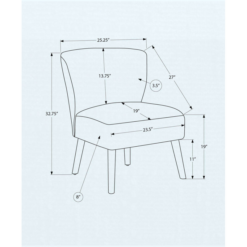 Chaise d'appoint, fauteuil rembourré, chaise de style Mid-Century moderne, pieds en bois de noyer, 33 pouces