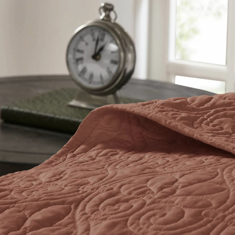 Couette réversible 3 pièces, grand lit/queen, rouge argile - Literie d'été et de chaleur, matelassée, garnissage en coton prélavé pour plus de douceur, comprend 2 taies d'oreiller, lavable à la machine.