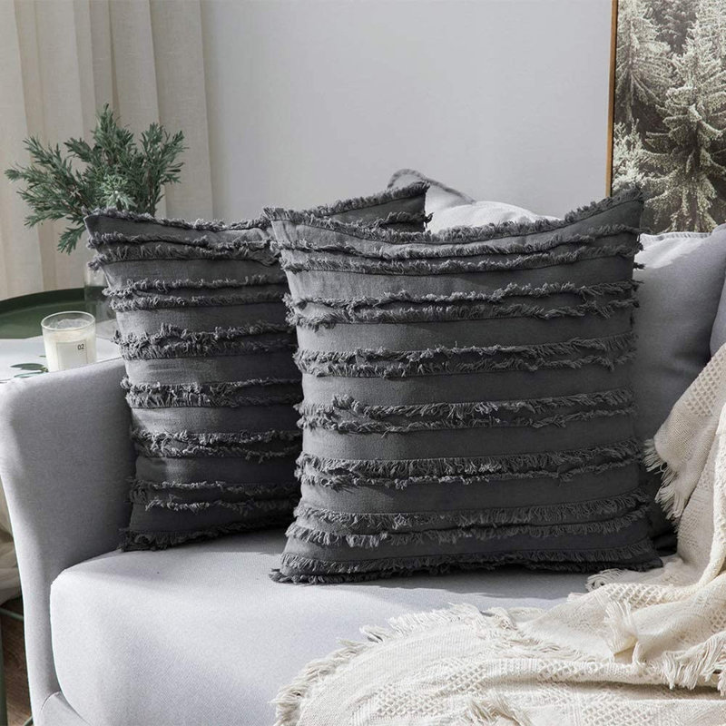 Cotton Reversible Pillow Cover, 19.68"H x 19.68"W, Gray