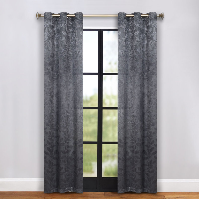 Finklea 100% Polyester Floral Room Darkening Grommet Curtain Panels, Gris anthracite, l 42 po x L 108 po