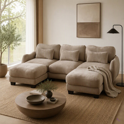 Canapé en chenille en forme de U avec 3 coussins de taille exquise, canapé modulaire surdimensionné à 3 places avec 2 repose-pieds mobiles, conception incurvée ergonomique, canapé modulaire facile à assembler pour le bureau du salon