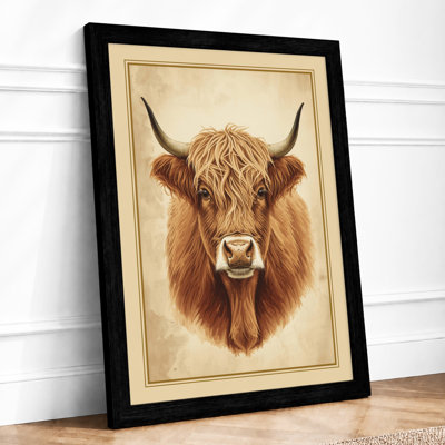 Highland Cattle Study Rustic - Framed Print