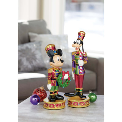 2 pc Disney Goofy & Mickey Mouse Nutcracker Set - LED, 8 Music, Battery - Hand-Painted Resin