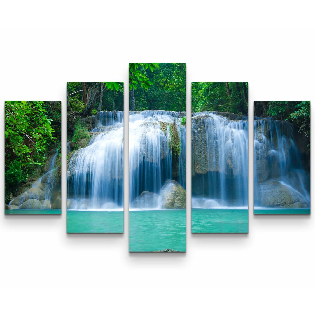 5-tlg. Leinwandbilder-Set Tropischer Erawan Wasserfall - Thailand