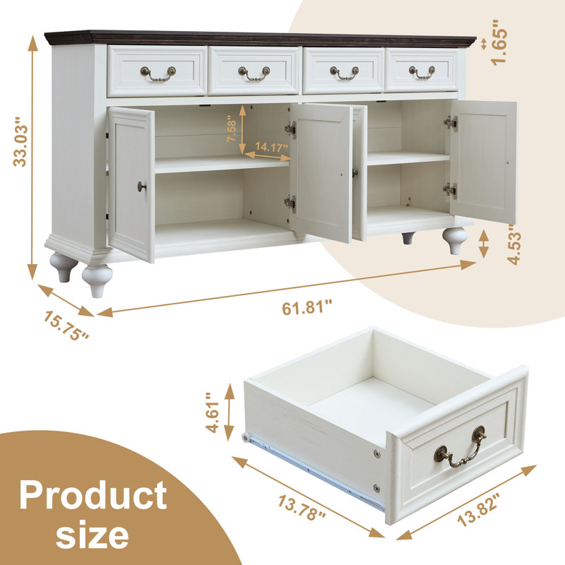 Buffet de 61,81 po Classic Classic, Brun / Blanc