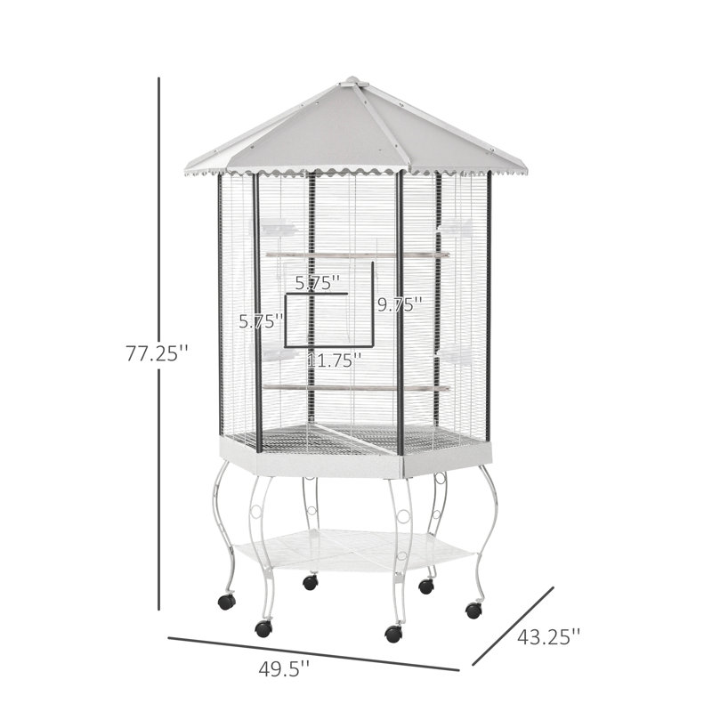 Volière portative à auvent avec cage hexagonale avec rangement PawHut