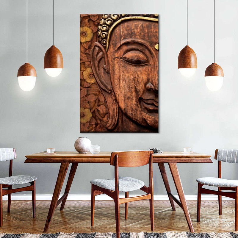 Tête de Bouddha sculptée, reproduction sur toile, H 12 po x l 8 po x P 1 po