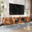 Meuble télé moderne en noyer de 240 cm (94,5 po) avec portes vitrées cintrées et rangement