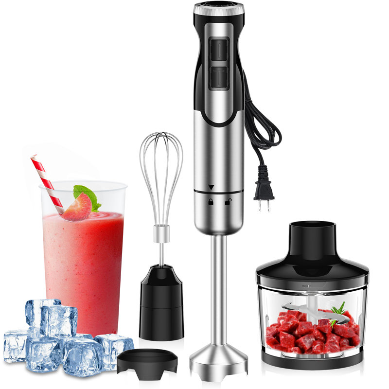 1800W Immersion Blender Handheld, 4 in 1Hand Blenders Set,  Whisk and Frother for Soup, Baby Food and Smoothies, Sliver