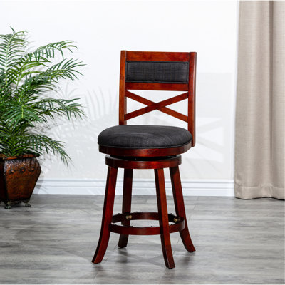 24" Counter Height Swivel Stool, Cherry Finish, Appealing Charcoal Fabric Seat Attractive Cherry,