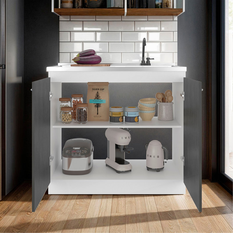 Armoire de rangement Extremo avec 2 portes et 3 tablettes, chêne blanc et fumé