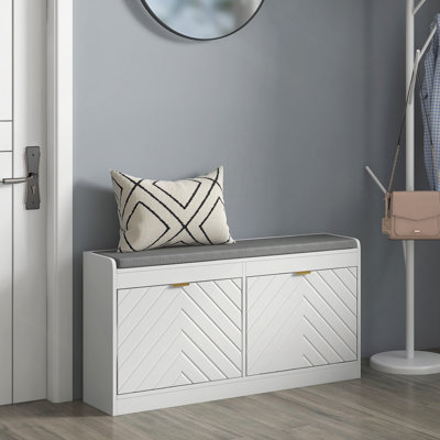 Shoe Bench, Entryway Bench With 2 Flip Drawers, Seating Cushion, And 2 Vents For 8 Pairs Of Shoes For Hallway