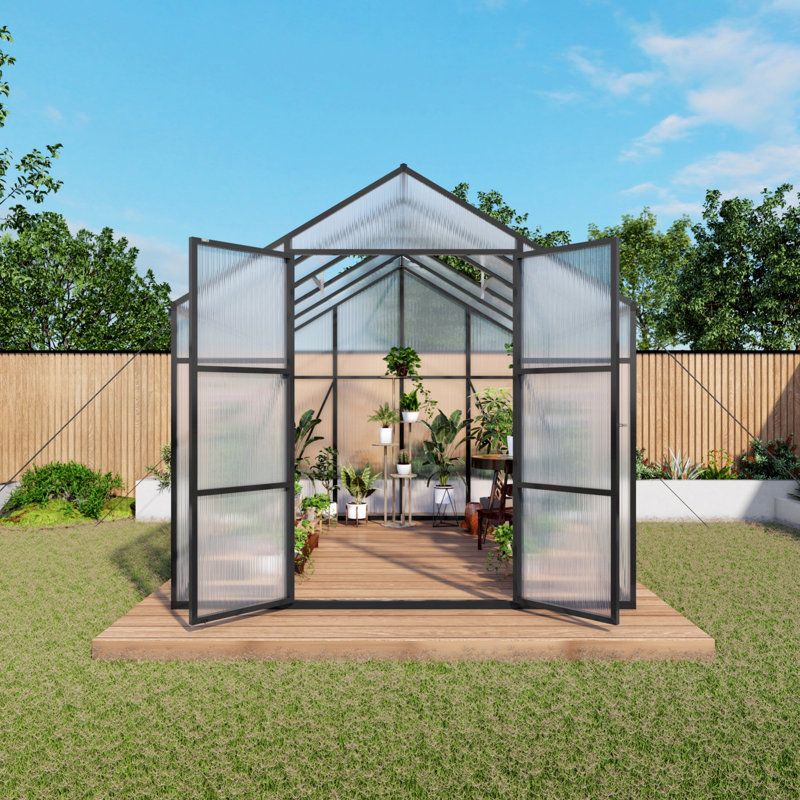 Serre en polycarbonate, serres de plain-pied pour toutes les saisons, H 7,2 pi x l 4,1 pi x P 6,1 pi, Vert