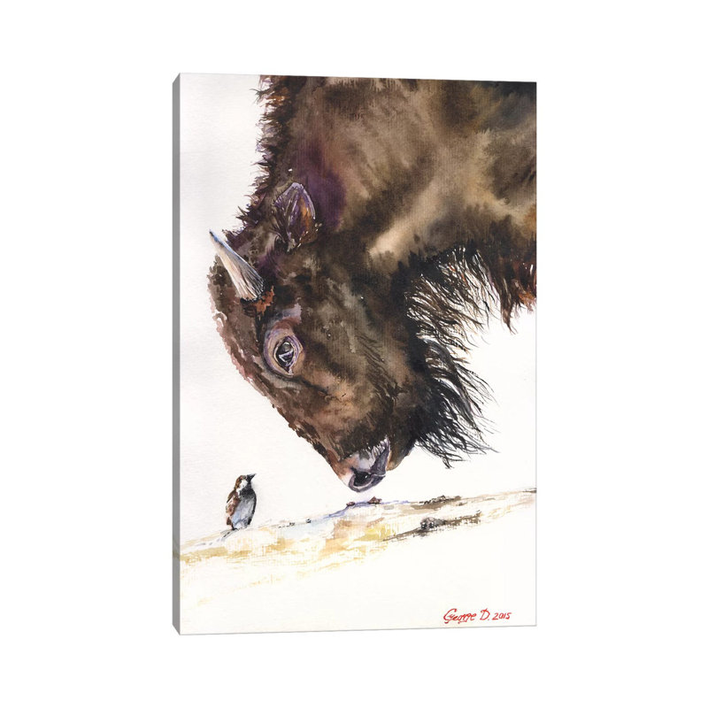 Buffalo And Sparrow by George Dyachenko - Wrapped Canvas Print, 20.32 cm H x 30.48 cm W