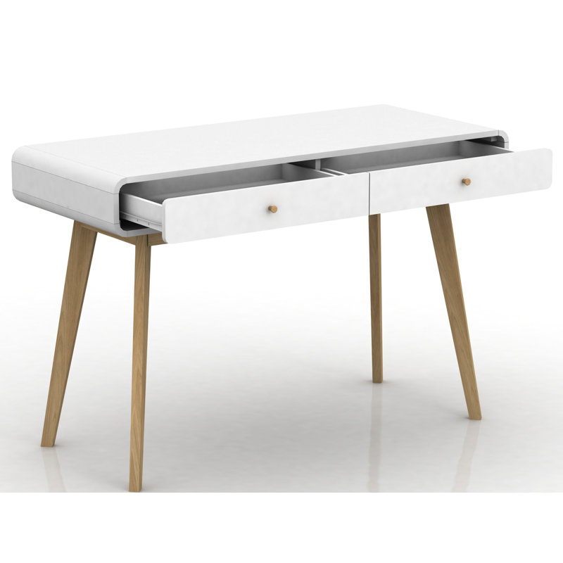 Bureau d'écriture avec tiroirs Jenniya, Blanc / Chêne clair