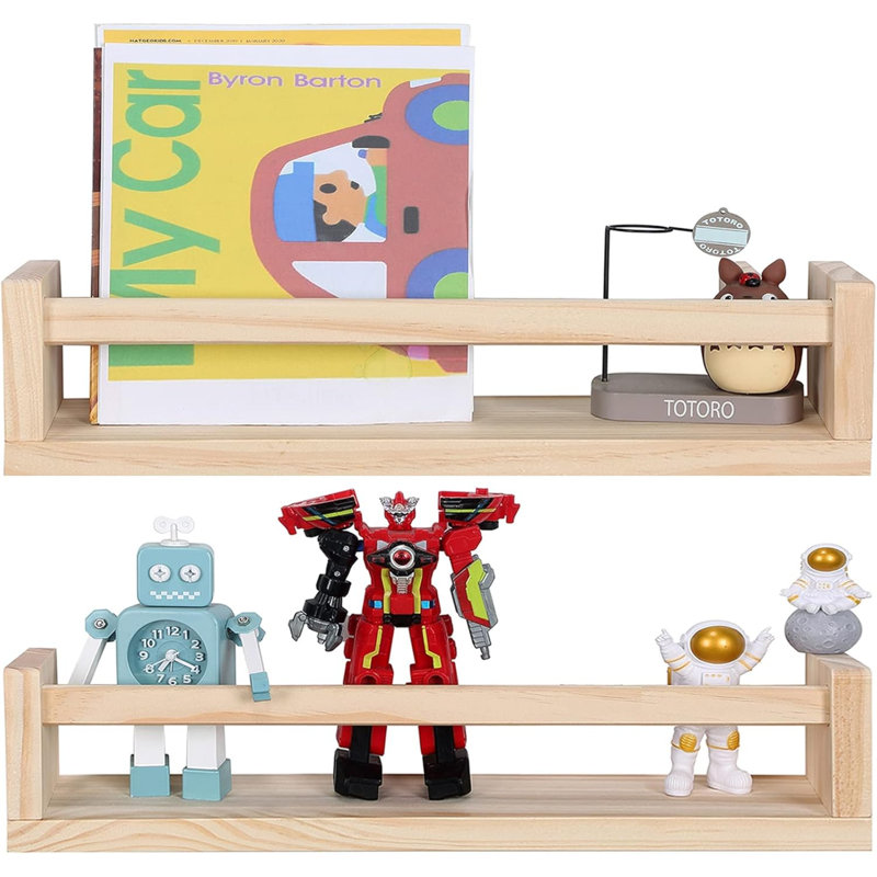 Nursery Floating Book Shelves For Kids Room, Kitchen Spice Rack, Or Rustic Wall Mounted Shelves For Farmhouse Bathroom Decor ,Set Of 2