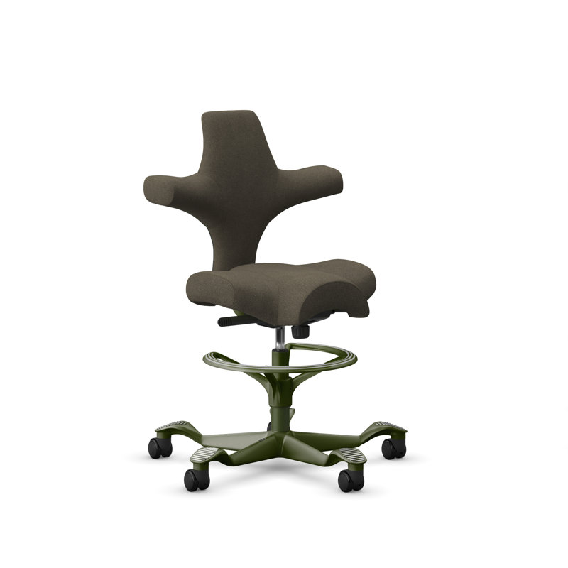 HÅG Capisco Adjustable Sit-to-Stand Height Chair with Footring, Moss Green, Gray Dove