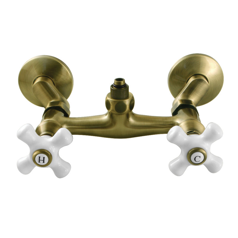 Kingston Brass Vintage Wall-Mount Tub Filler Faucet with Riser Adapter, Antique Brass