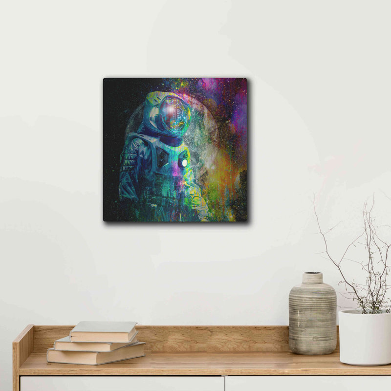 BTC Bitcoin Moonlanding,' Metal Wall Art, 36"x36", 12" H x 12" W