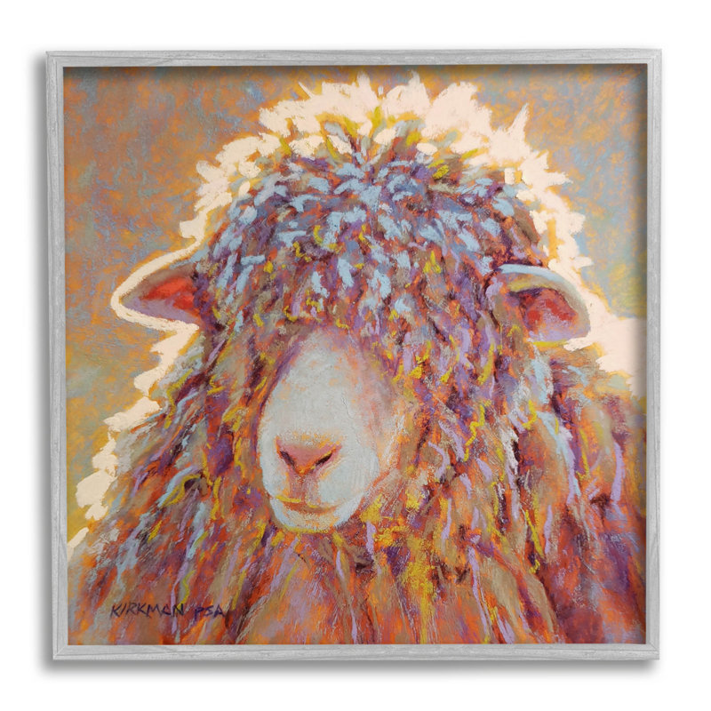 «Wooly Sheep Animal Portrait», estampe numérique par Rita Kirkman, H 12 po x l 12 po x P 1,5 po, Estampe numérique Farmhouse