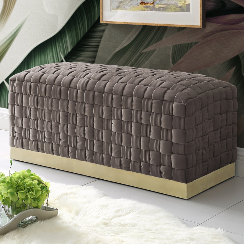 Tylani Velvet Upholstered Bench, Gold, Taupe