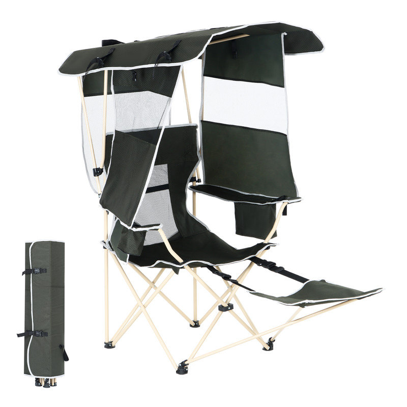 Camping Chair with Canopy, Removable Footrest, Cooler Bag, Cup Holder, Sports, Fishing, and Beach Chair (Green 1-Pack)