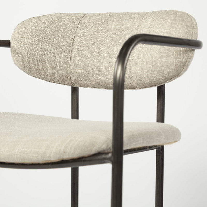 Tabouret en tissu Biélorussie, Gris bronze, Mélange de lin beige
