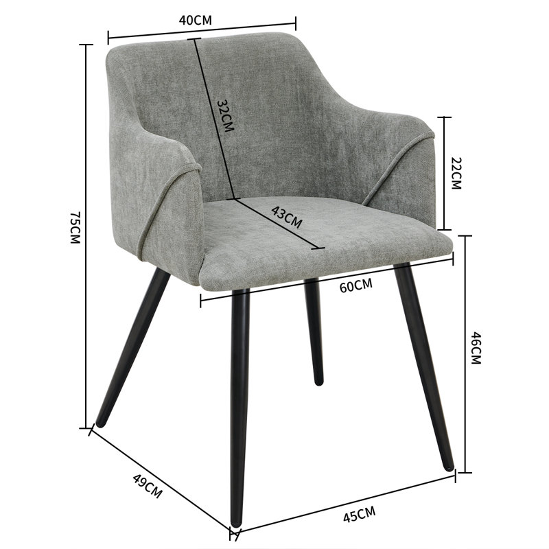 Sofiya 47cm H Upholstered Armchair, Grey, Black
