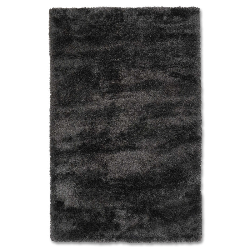 Hand Tufted Shag Polyester Eco-Friendly Area Rugs - Rectangle, Charcoal Color, Plain Solid Design, High Pile Thick Handmade Anti Skid Area Rugs for Living Room, Bed Room