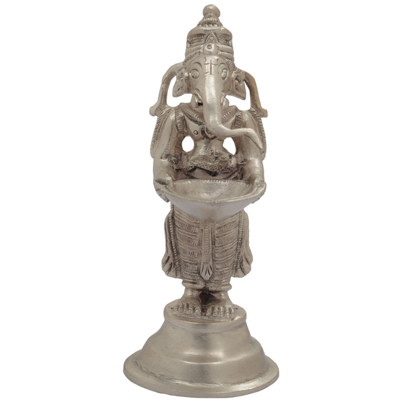 Figurine de bonhomme allumée debout à la main 5 po Ganesha, Argent