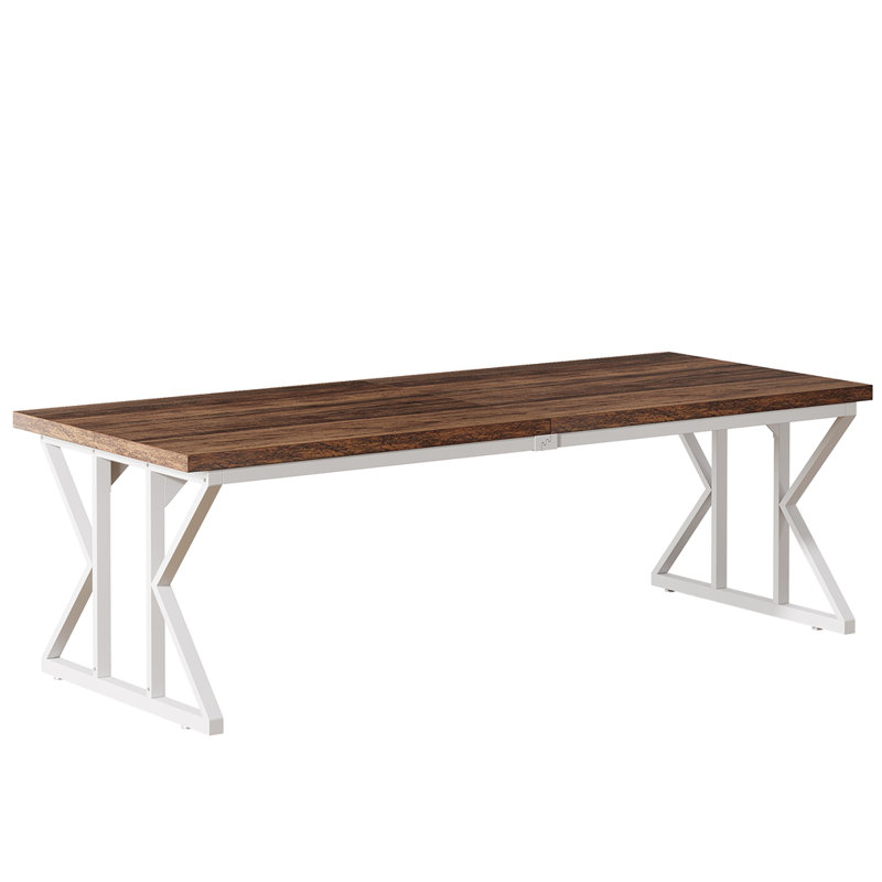 71" Rustic Rectangular Kitchen Table With X-Trestle Metal Legs, Dark Brown/Black