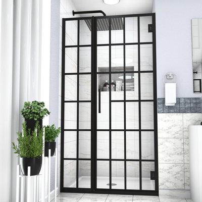 Matte Black Shower Door With 34" W X 72" H Glass. Transform Bathroom Atmosphere. Tempered Glass Stability. Easy Clean Finish. Professional Installation Preferred Space. Durability.