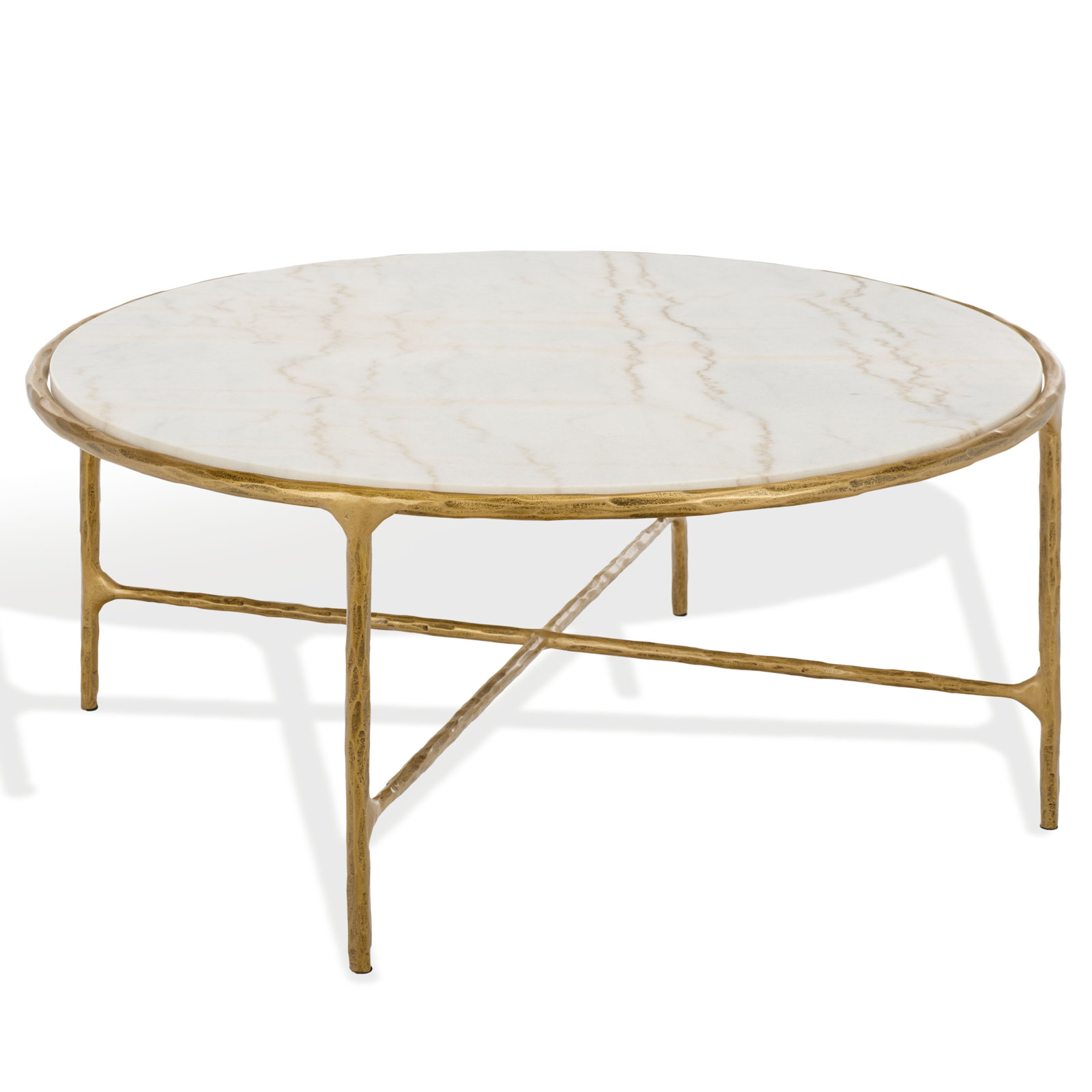 Evelynn 4 Legs Coffee Table, Brass, Marble, White Marble