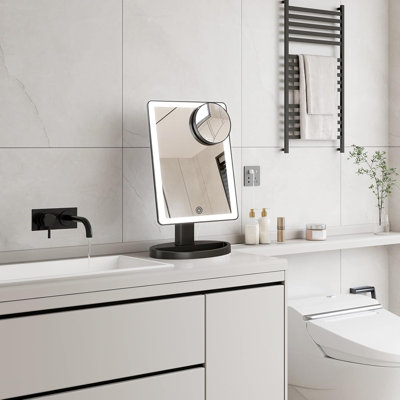 Large Illuminated Makeup Mirror With 3 Color Lighting Modes, 88 LED Light Bulbs, 10X Magnification, 360° Rotating Touchscreen Desktop Makeup Mirror (Black)