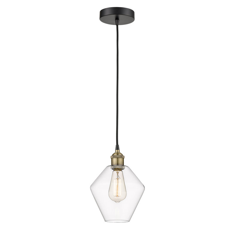 Luminaire suspendu conique à 1 lumière Gabbie, Transparent, Laiton antique noir