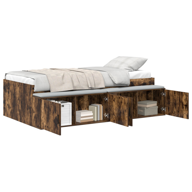 Vidaxl Storage Bed Frame, Smoked Oak, Small Single (2'6)