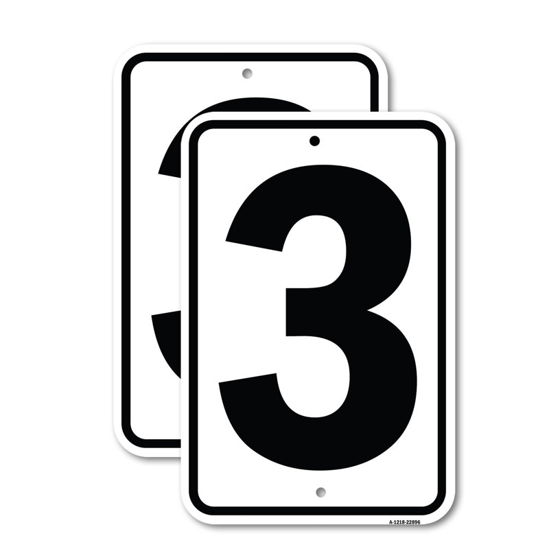 (Paquet de 2) Enseigne avec numéro 3 en aluminium 18 po x 24 po