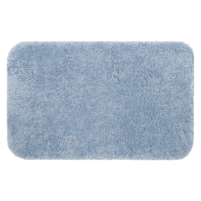 Benedetti Solid Polyester Machine Washable Bath Rug, 20" W x 34" L, Blue Fog