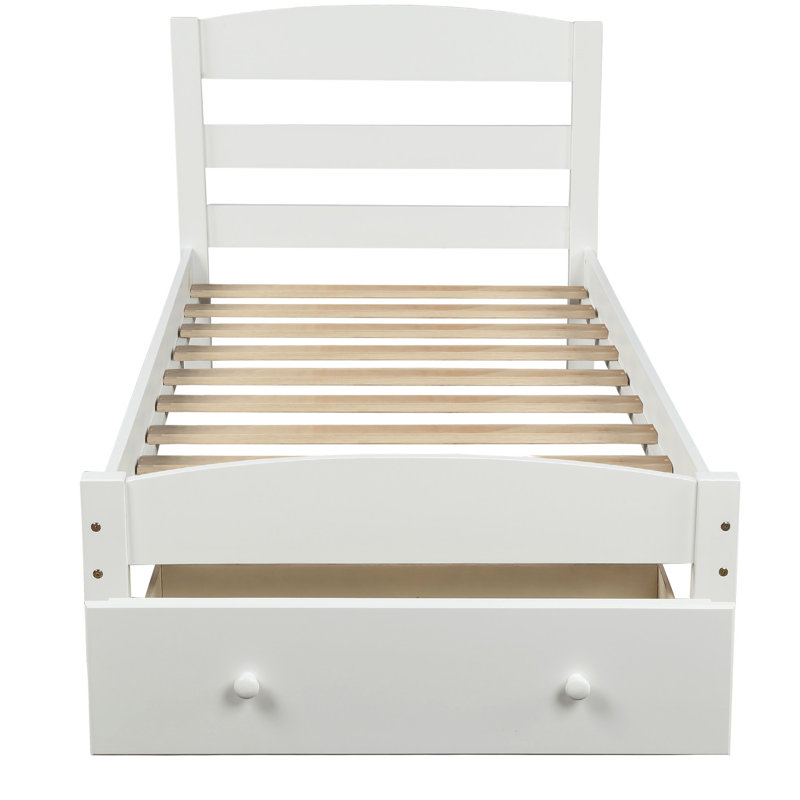 Structure de lit simple avec rangement et lattes en bois massif - blanc, aucun sommier requis, Blanc