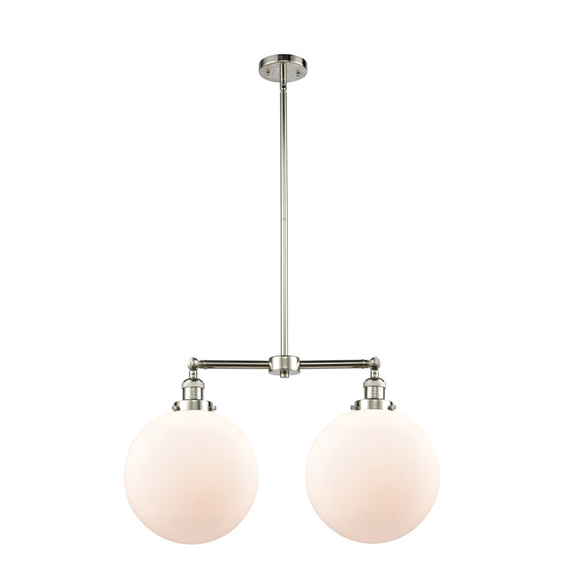 2 - Light Kitchen Island Pendant, Matte White, Polished Nickel