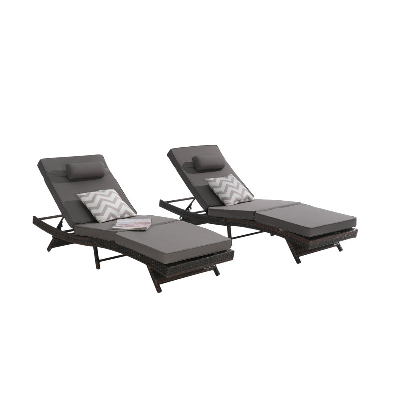 Outdoor Wicker Long Reclining Chair Set Of 2, Dark Gray