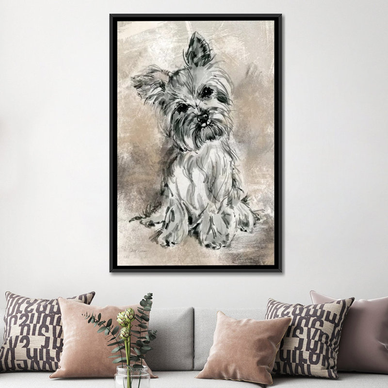 «Sketchy Study: Yorkie», reproduction sur toile, H 26 po x l 18 po x P 1,5 po, Toile avec cadre noir, Pas de tapis