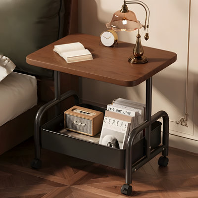 Classic Style Rolling Side Table - Mobile End Table With Wheels For Living Room, Bedroom, Or Office - Compact Couch Table With Storage Shelf