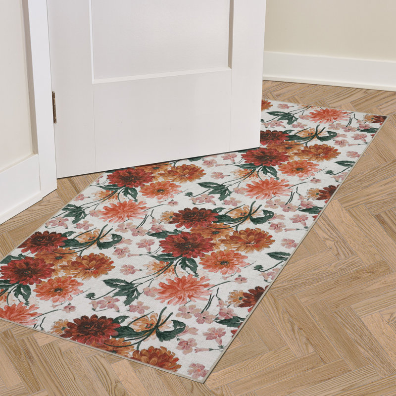 Laura Ashley Dahlias Machine Washable Imagine Printed Chenille Rugs 1-Piece, Runner 2'2" x 5'