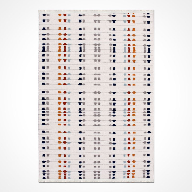 Abstract Cream Machine Washable Non-Slip Area Rug, Rectangle 6'7" x 9'11"