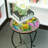 Patio Side Table Outdoor Plant Stand Round Mosaic Glass Table Sunflower Pattern Garden