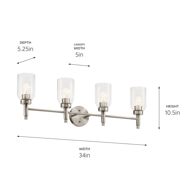 Éclairage de salle de bain 4 lumières à intensité variable Cadense, Nickel brossé