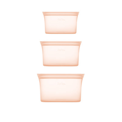 Zip Top Reusable Food Storage Bags | 3 Dish Set [Peach] | Microwave, Dishwasher and Freezer Safe