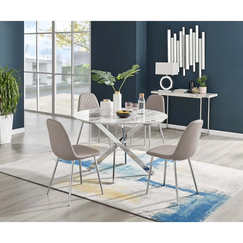 Corova 4 - Person Dining Set, Cappuccino/Silver, 4